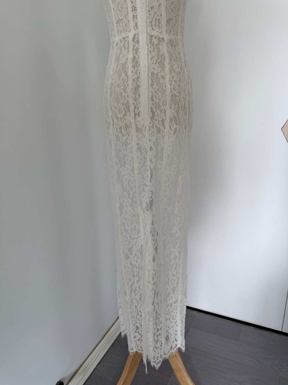 Women’s White Lace Midi Dress - Elegant Strappy Lace Midi - Picture 6 of 10
